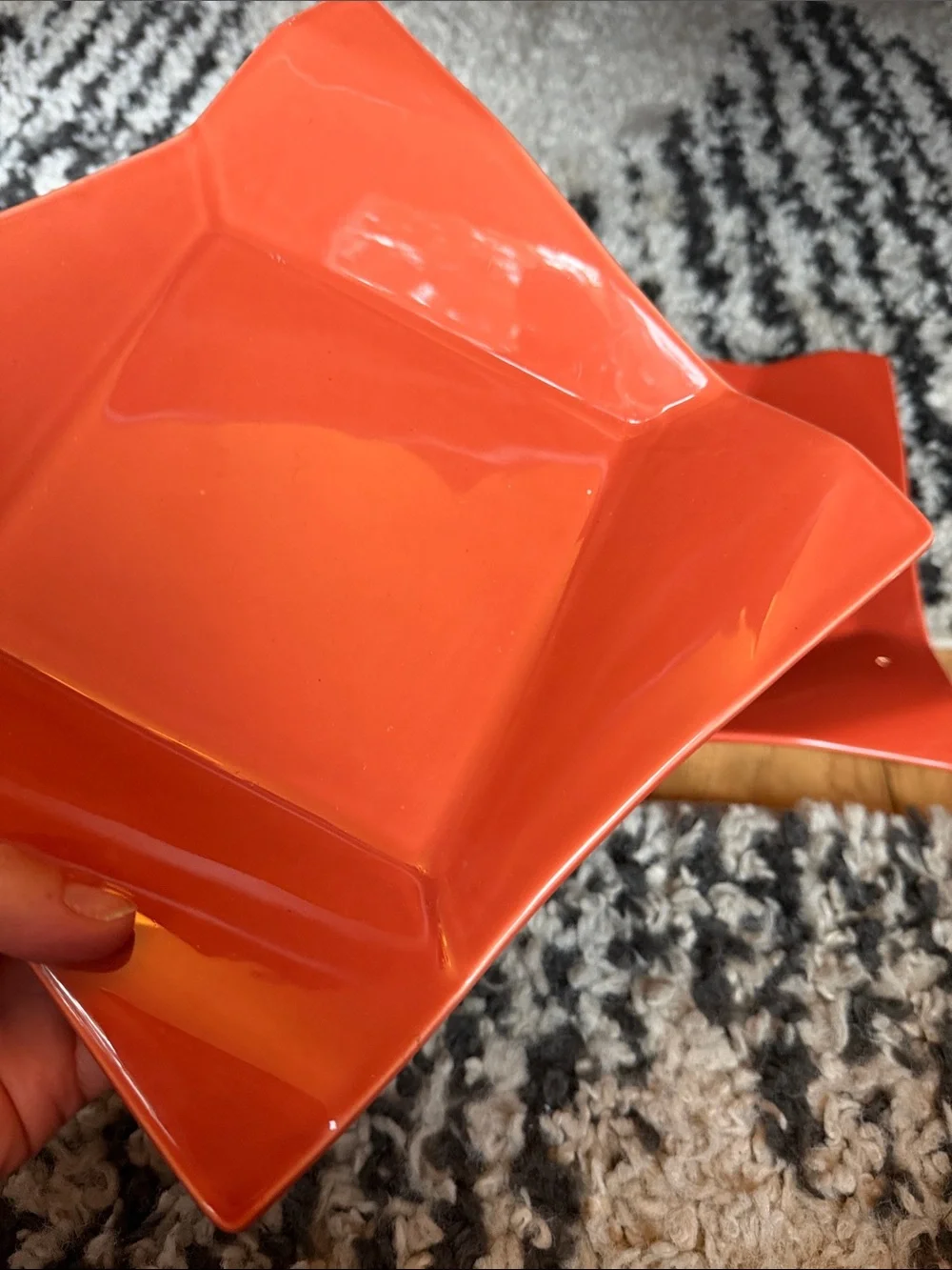 2 Pier 1 ~ Diamond Fold /Ceramic Plates Coral- Home Dining